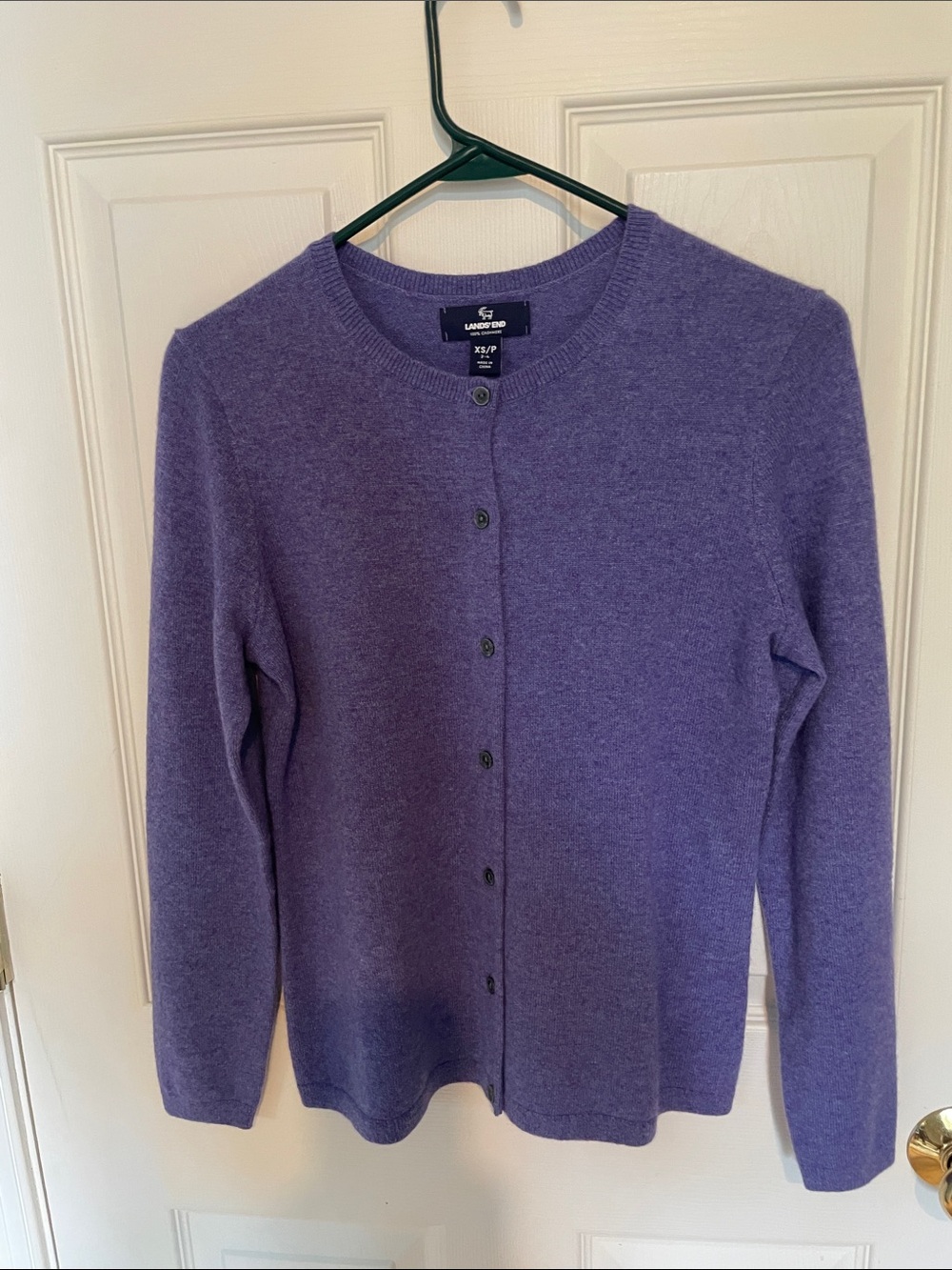 Lands' End 100% cashmere Purple Button-Front Crewneck Cardigan xs